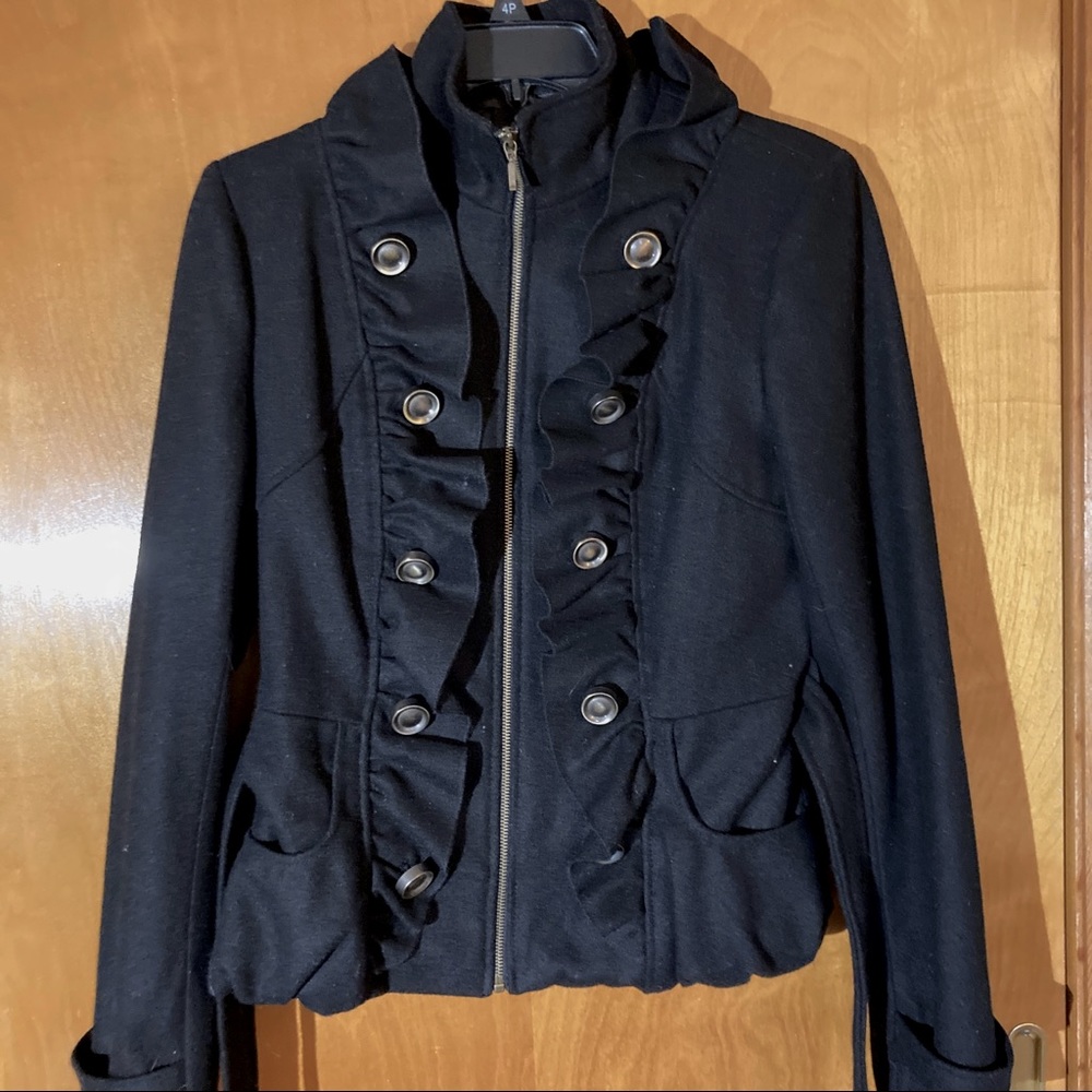 Grass Collection Black Military Ruffle Coat   Sz Medium